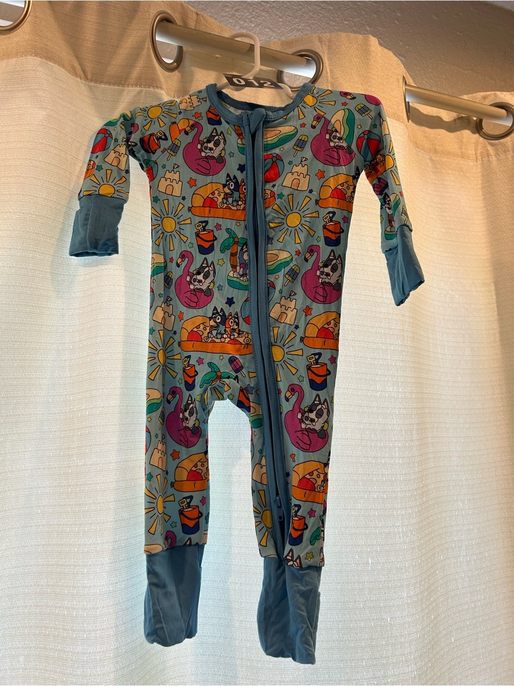Unbranded Blue Beach Print Zippered Bamboo Footie Pajamas